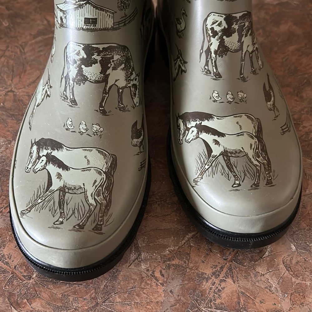 Green Farm Print Rain Boots - Picture 14 of 14
